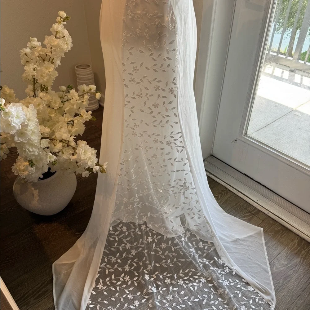 Wedding Dress off shoulder White Sheer Floral Gown size Small - Picture 7 of 11